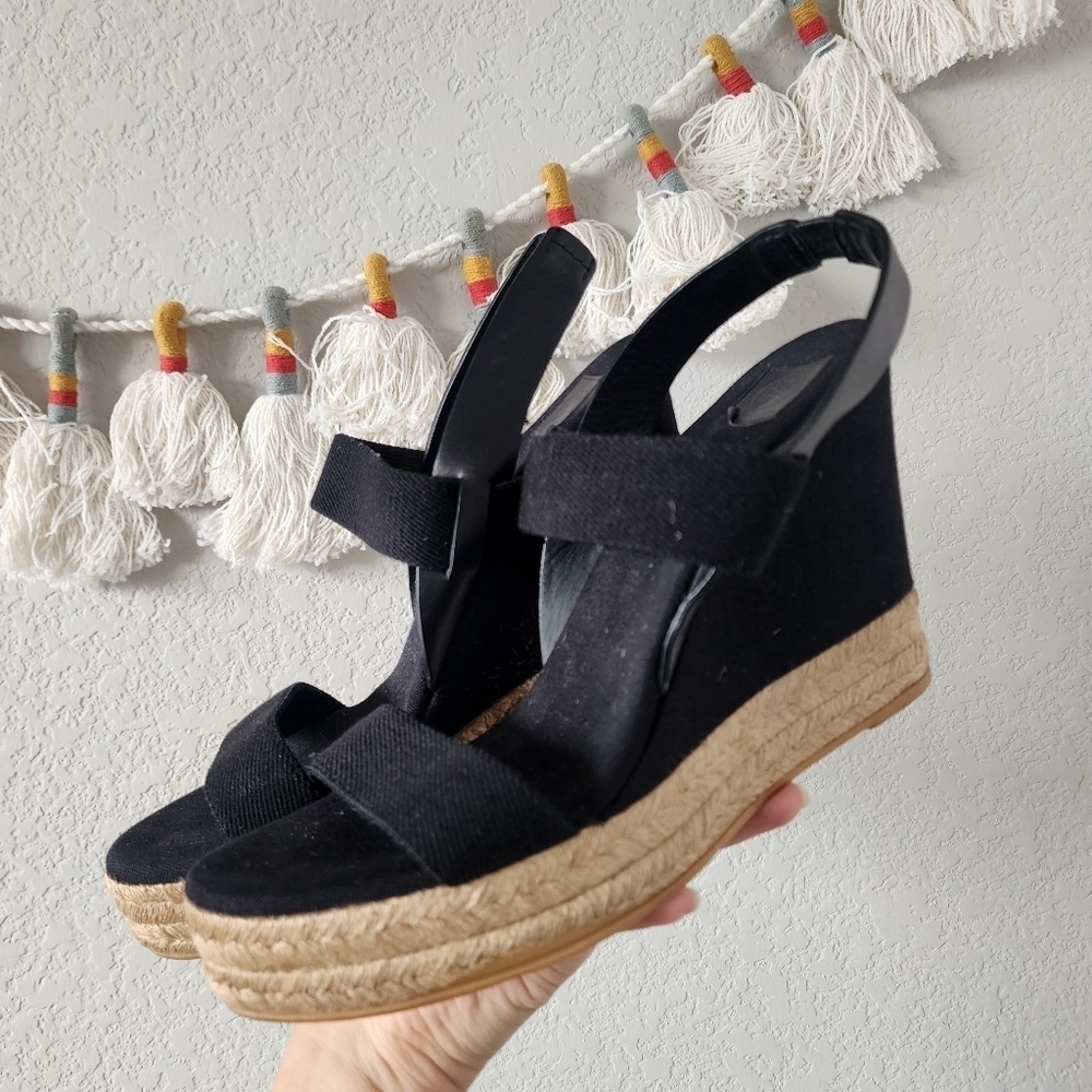 Tory Burch Espadrille Wedge Slingback Black Canvas Sandal Boho Chic Comfort 10 - Picture 5 of 11